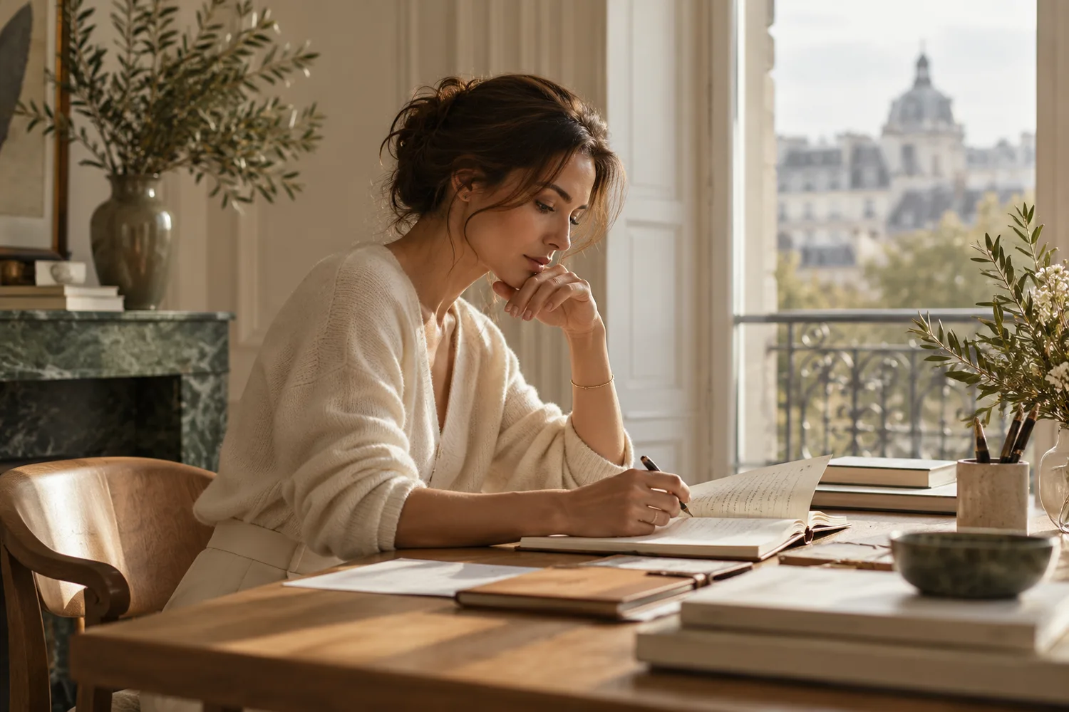 Personne illustrative réfléchissant à ses notes professionnelles ; ce n’est pas un portrait du dirigeant